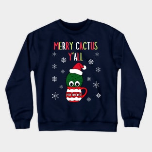 Merry Cactus Y'all - Cactus With A Santa Hat In A Christmas Mug Crewneck Sweatshirt